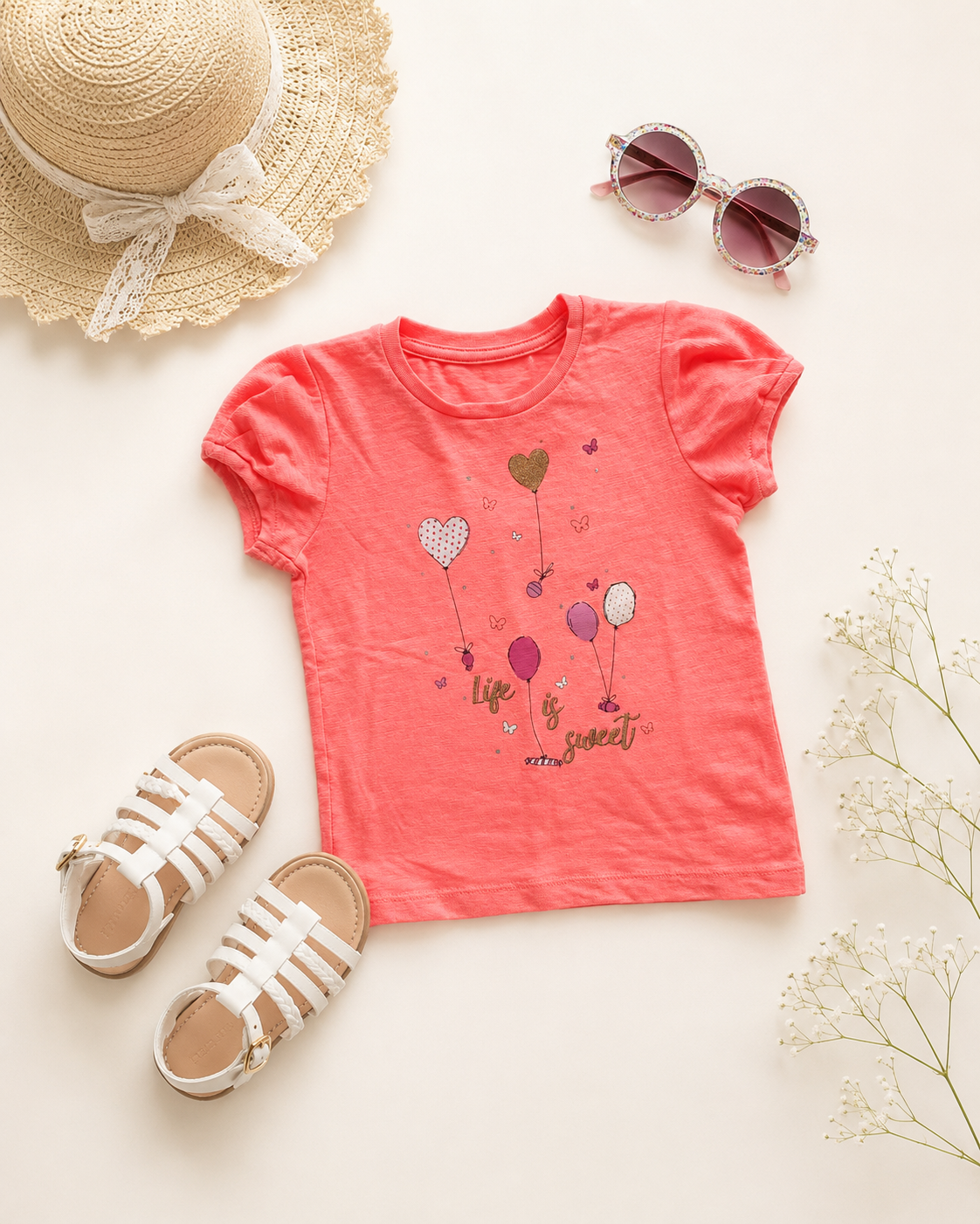 تیشرت دخترانه گلبهی نارنجی،برند TOPOLINO,نخ پنبه،کد ۰۳۳